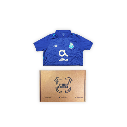 blue football shirt with box