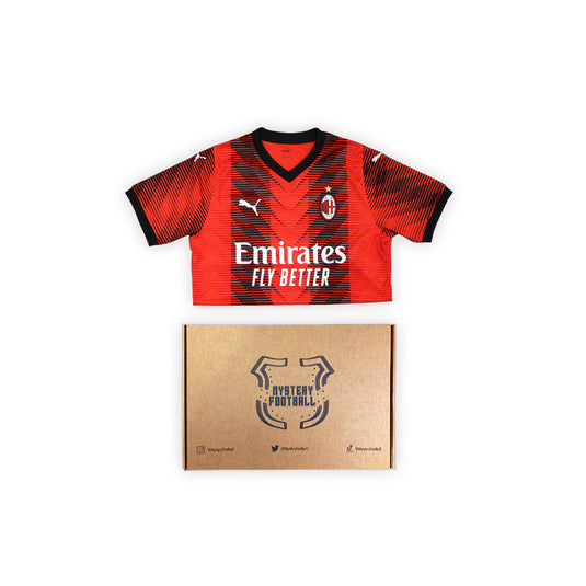 red and black football shirt with box