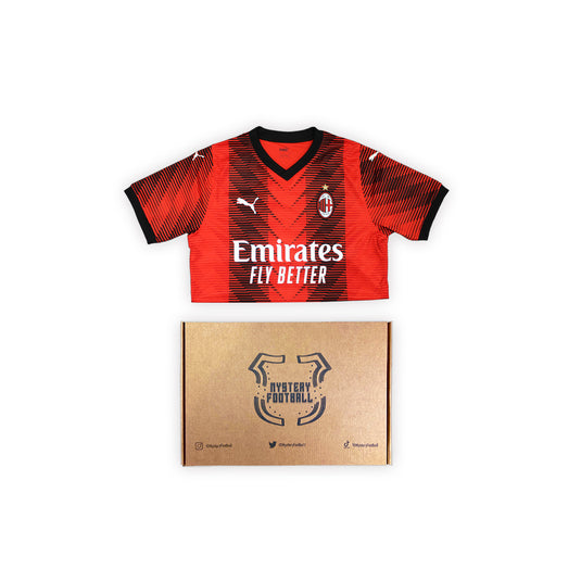 red and black football shirt with box